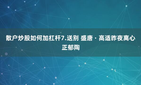 散户炒股如何加杠杆7.送别 盛唐 · 高适昨夜离心正郁陶